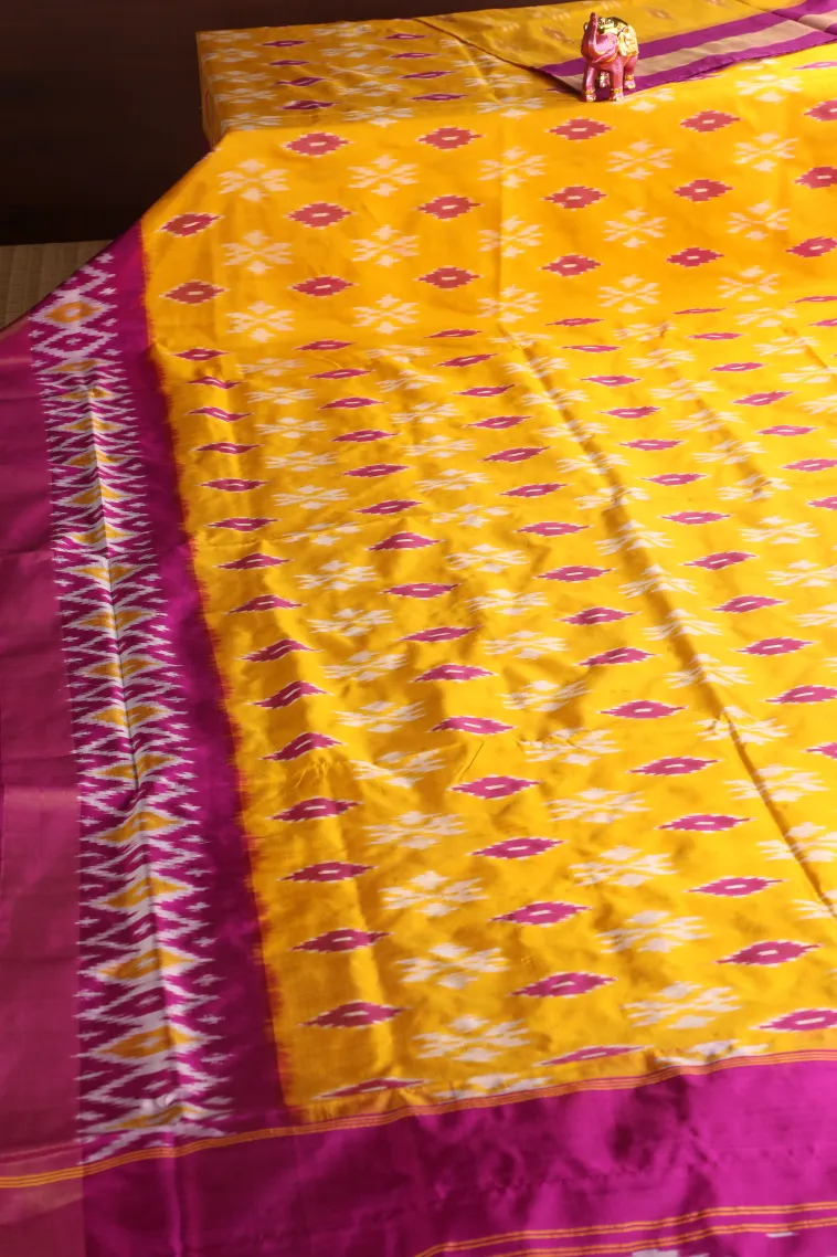 Lemon Yellow Ikkat Silk Without Zari With Geometric Shapes view 2