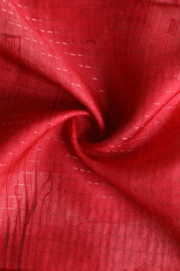 Punch Pink Semi Tussar Silk with Gold Zari Birds And Floral Pattern view 4