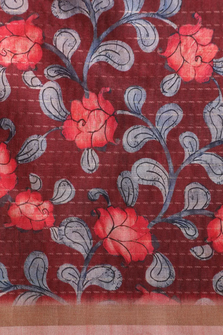 Punch Pink Semi Tussar Silk with Gold Zari Birds And Floral Pattern view 3