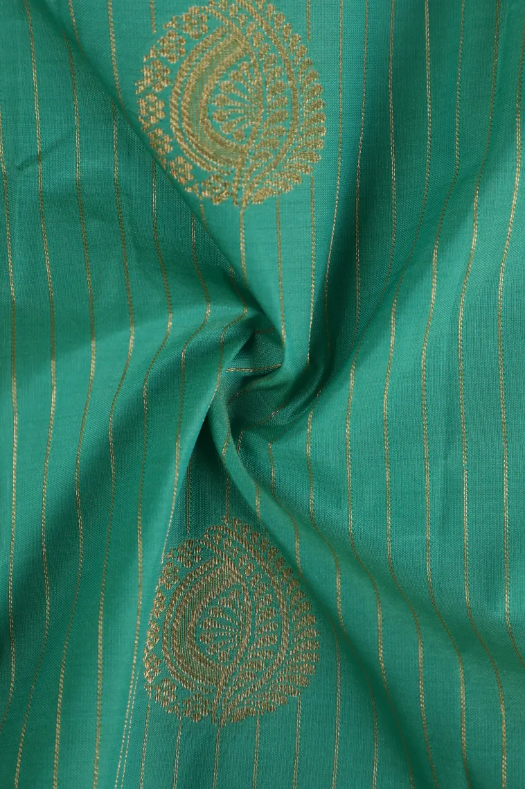 Teal Blue Visiri Madippu Silk Sarees with Gold Zari Straipes And Puttas view 4