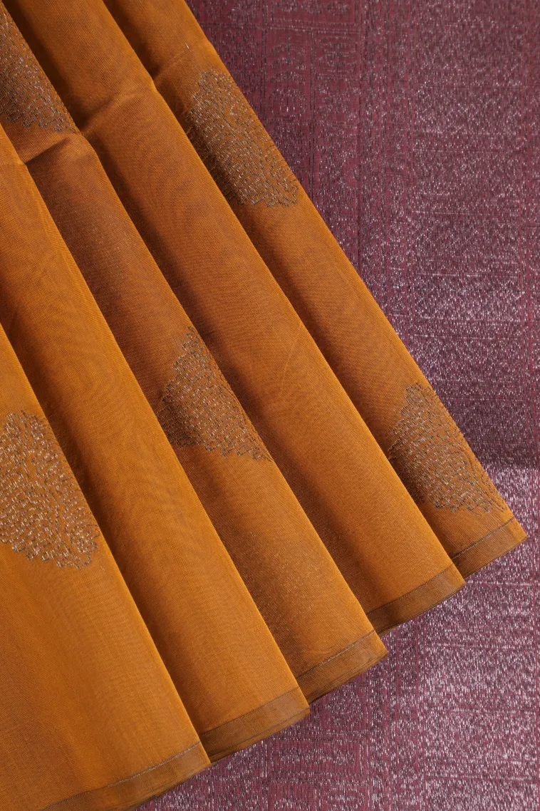 Rich Gold Silk Cotton Sarees with Antic Zari Geometric Shapes