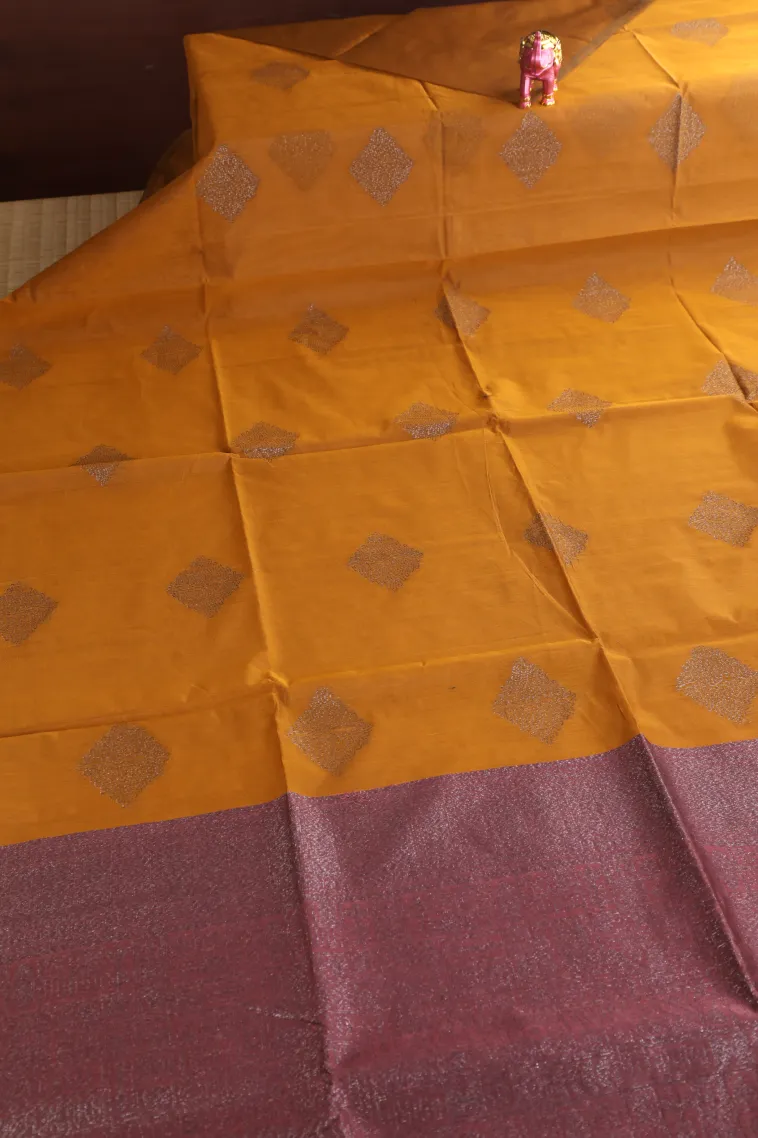 Rich Gold Silk Cotton Sarees with Antic Zari Geometric Shapes view 2