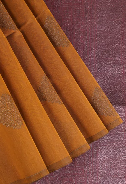 Rich Gold Silk Cotton Sarees with Antic Zari Geometric Shapes