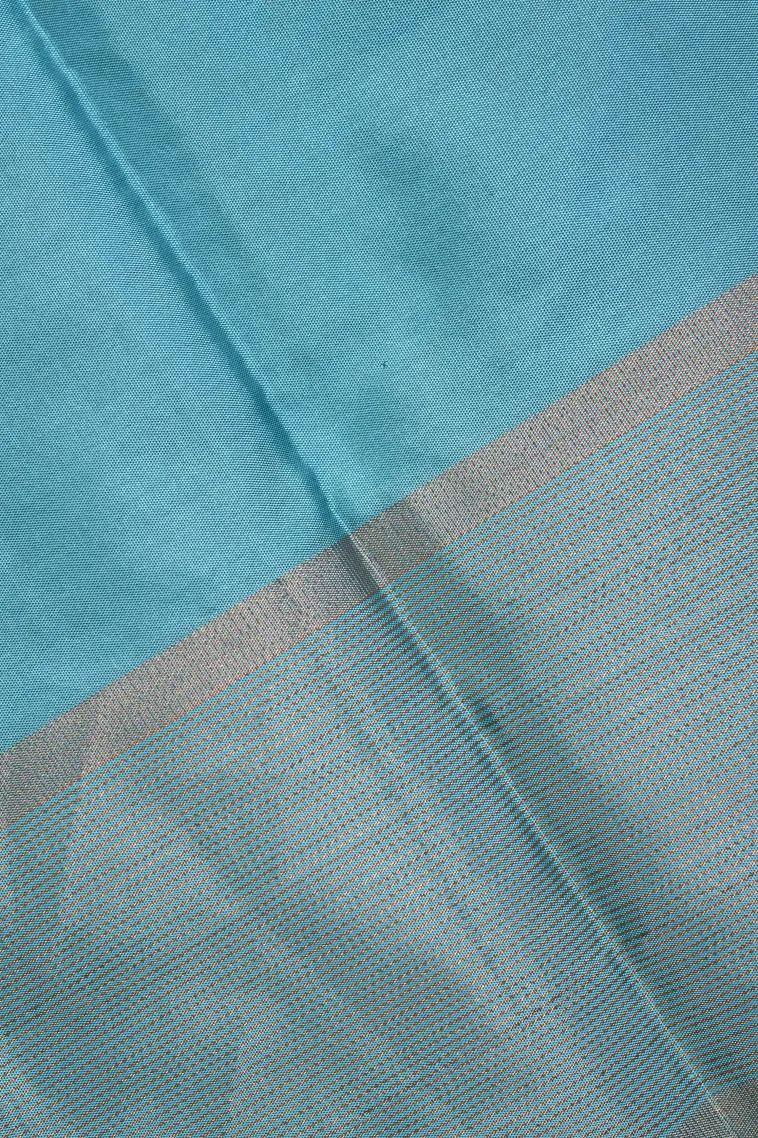 Sky Blue Arani Silk Sarees with Copper Zari Peacock Motifs view 3