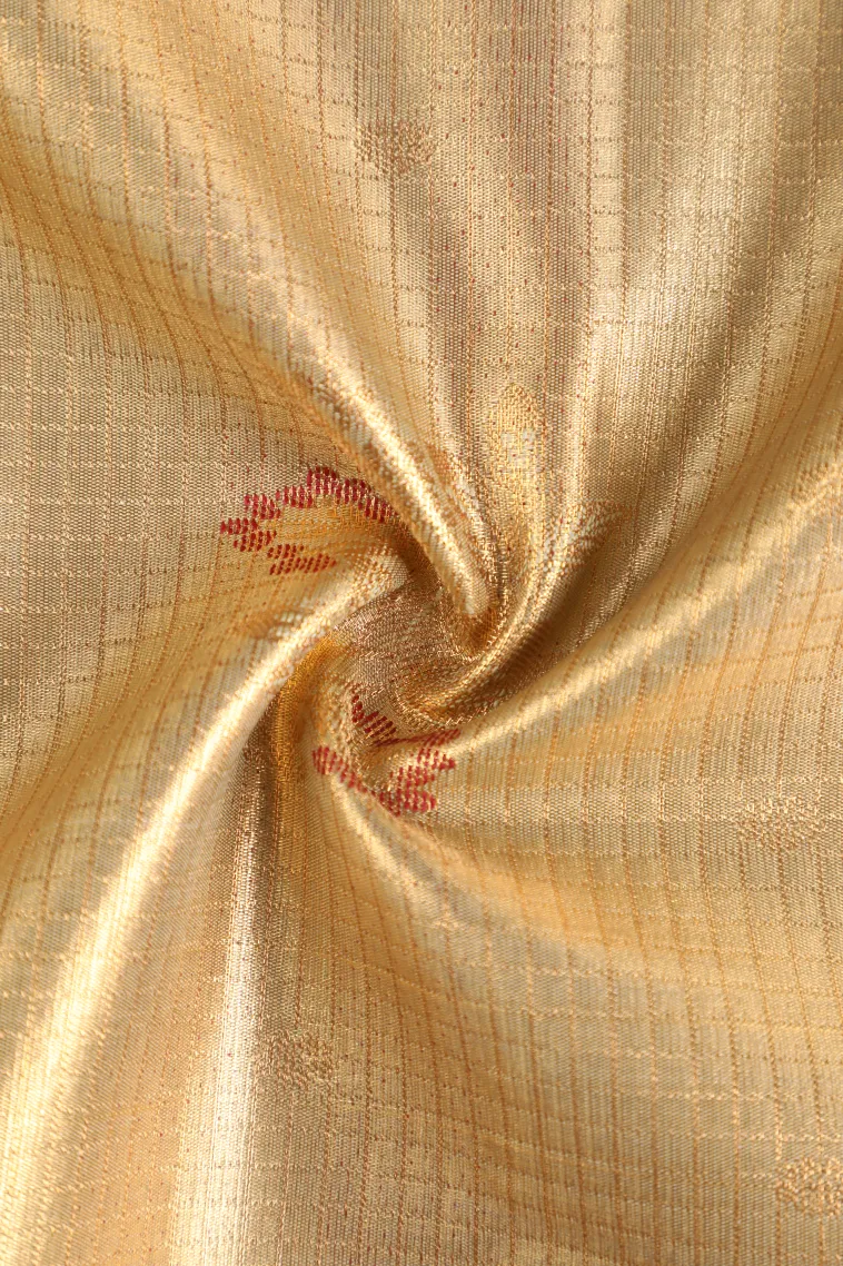 Gold Apoorva Silk Sarees with Gold Zari Small Checks Pattern view 4