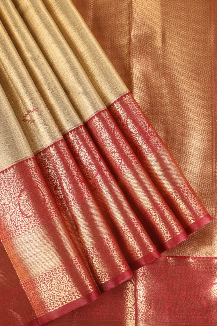 Gold Apoorva Silk Sarees with Gold Zari Small Checks Pattern
