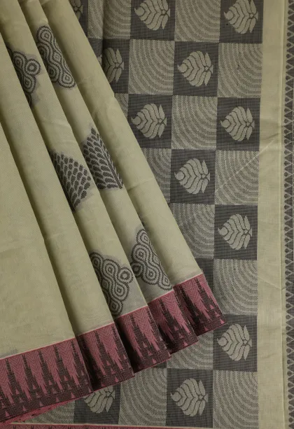 Pistachio Green Silk Cotton Without Zari With Tree Mottif