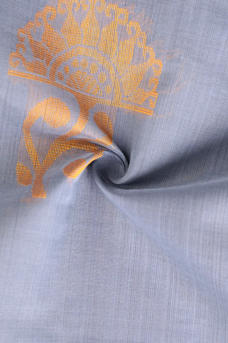 Stone Blue Pure Handloom Kovai Cotton Without Zari With Flower Mottif view 4