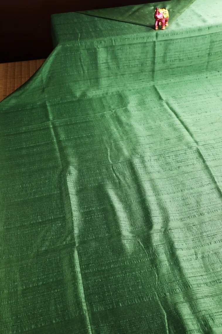 Pine Green Jute Sarees Without Zari With Plain view 2