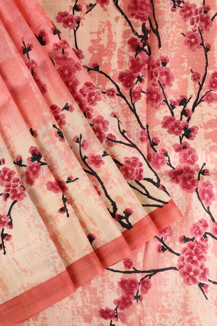 Rose Pink Soft Silk Sarees Without Zari With Floral Patterns
