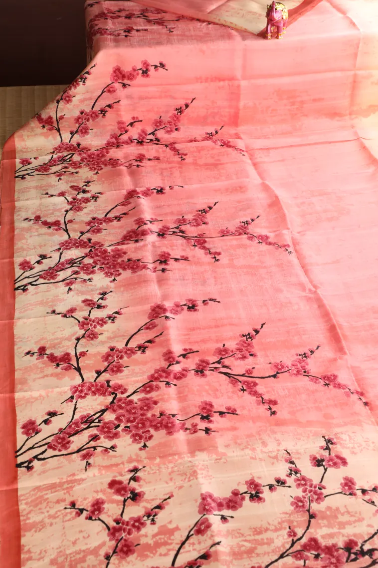 Rose Pink Soft Silk Sarees Without Zari With Floral Patterns view 2