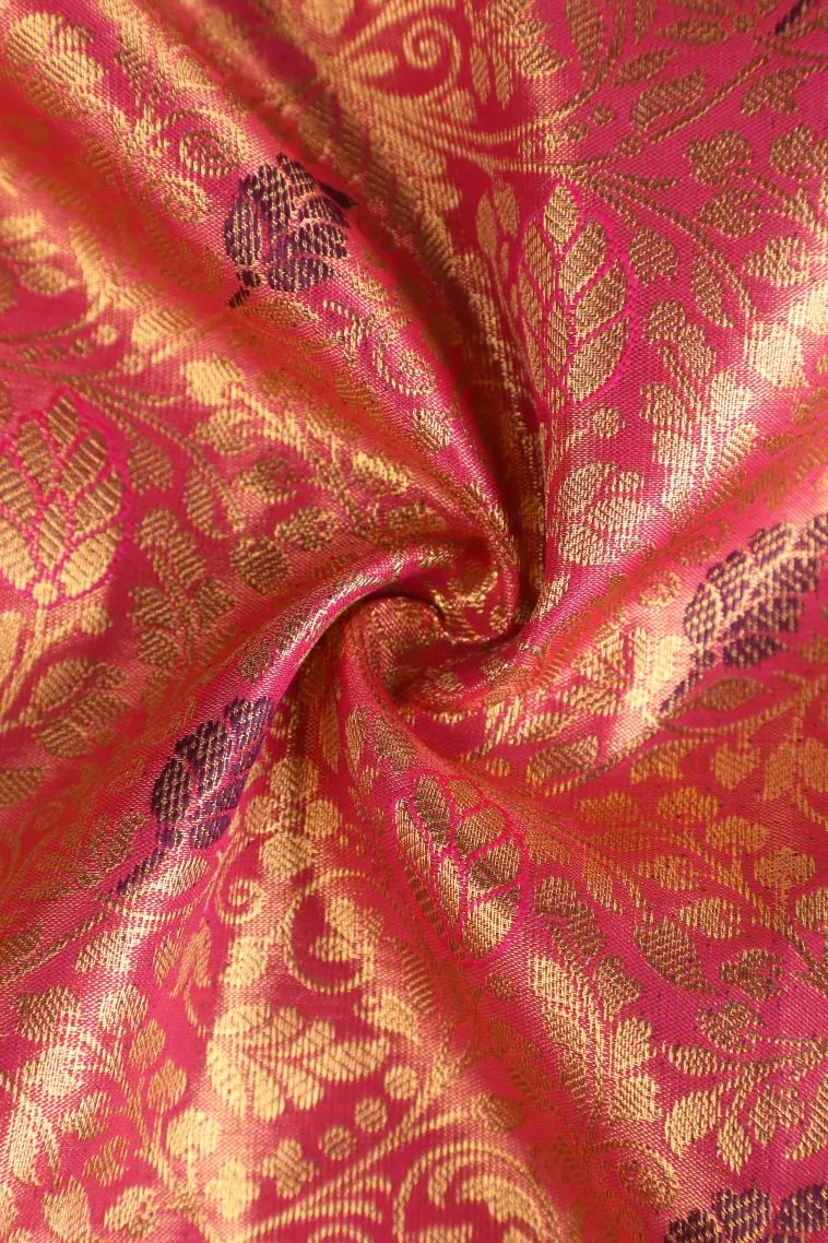 Rouge Pink Apoorva Silk Sarees with Gold Zari Floral Patterns view 4