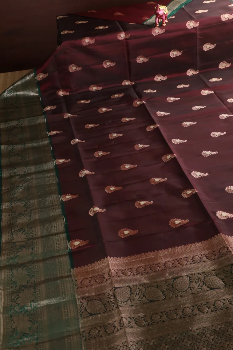 Bindi Red Soft Silk Saree with Gold Zari Mango Puttas view 2