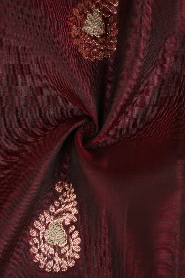 Bindi Red Soft Silk Saree with Gold Zari Mango Puttas view 4