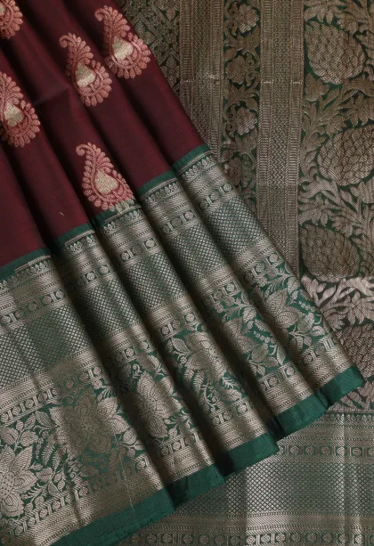 Bindi Red Soft Silk Saree with Gold Zari Mango Puttas