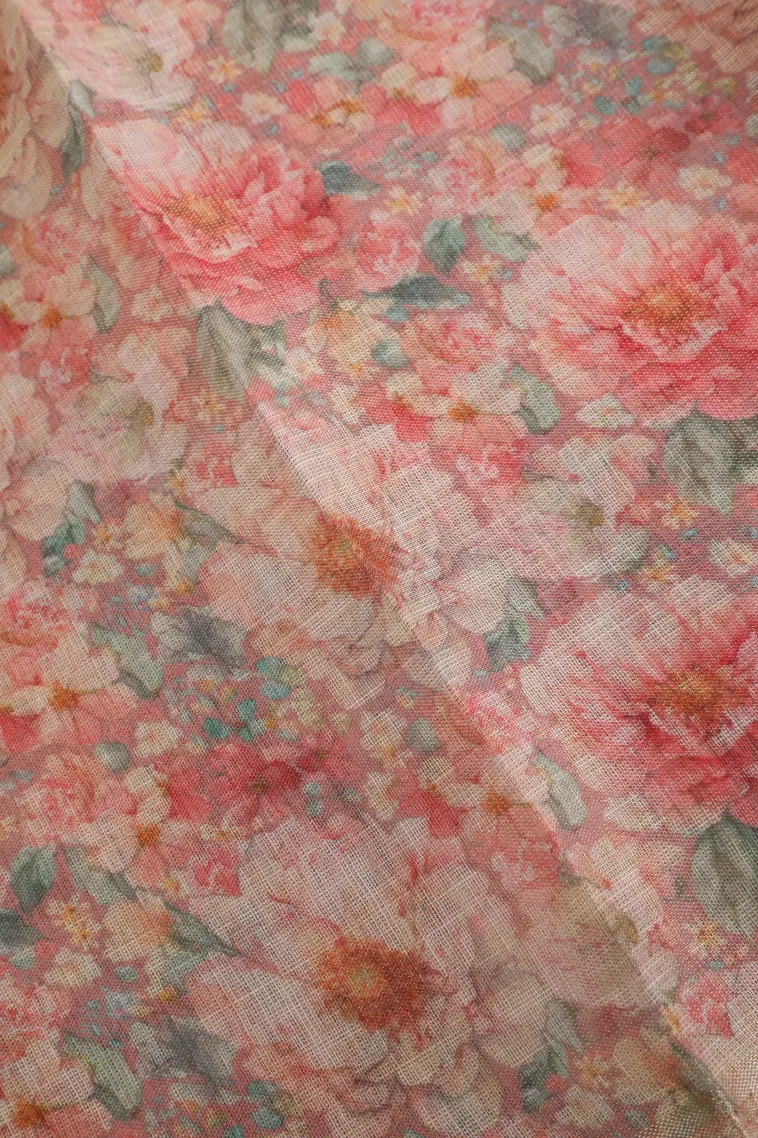 Peach Pink Tissue Silk Sarees with Thread Zari Plain view 3
