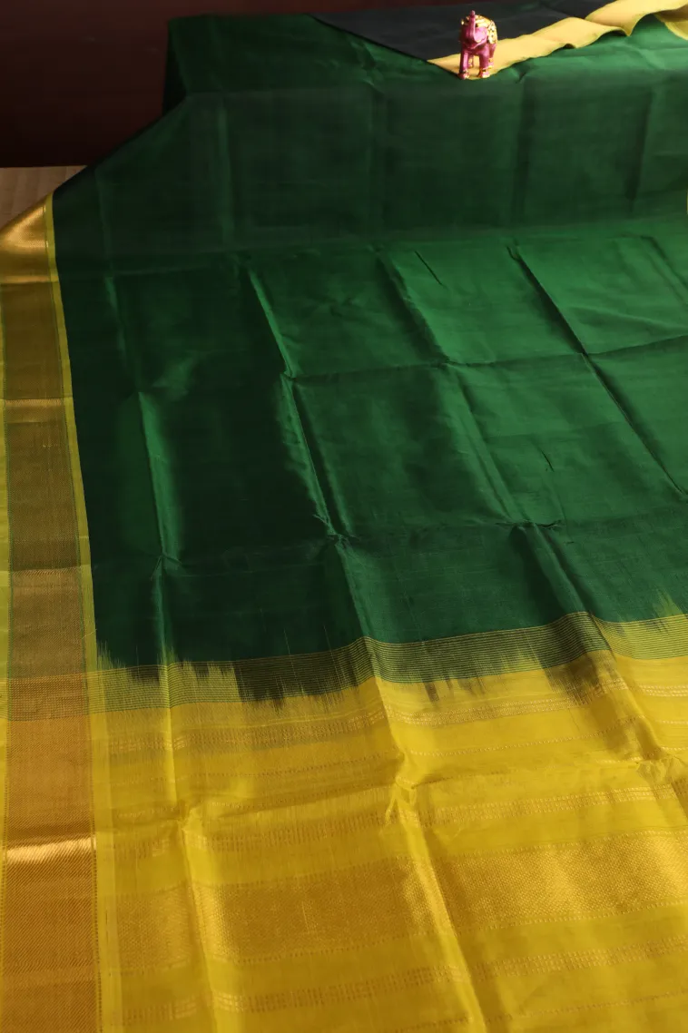 Bottle Green Silk Cotton with Gold Zari Plain view 2