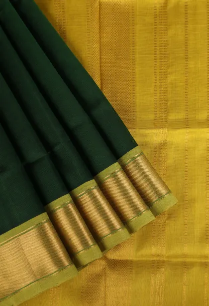 Bottle Green Silk Cotton with Gold Zari Plain