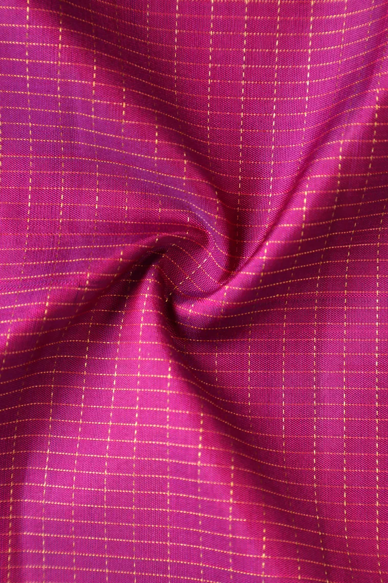 Magenta Purple Kanchipuram Silk Sarees with Gold Zari Checks view 4