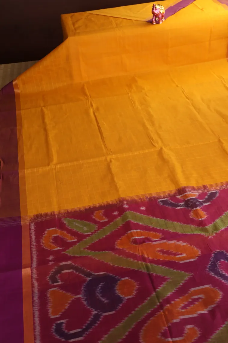 Lemon Yellow Pure Handloom Kovai Cotton with Gold Zari Checks view 2