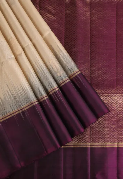 Ivory White Soft Silk Saree with Gold And Silver Zari Flower Mottif