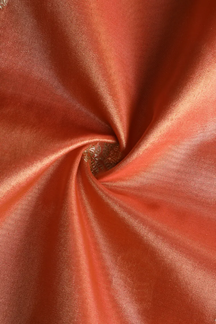 Peach Pink Tissue Banaras with Gold Zari Buttis (small Dots Or Motifs) view 4