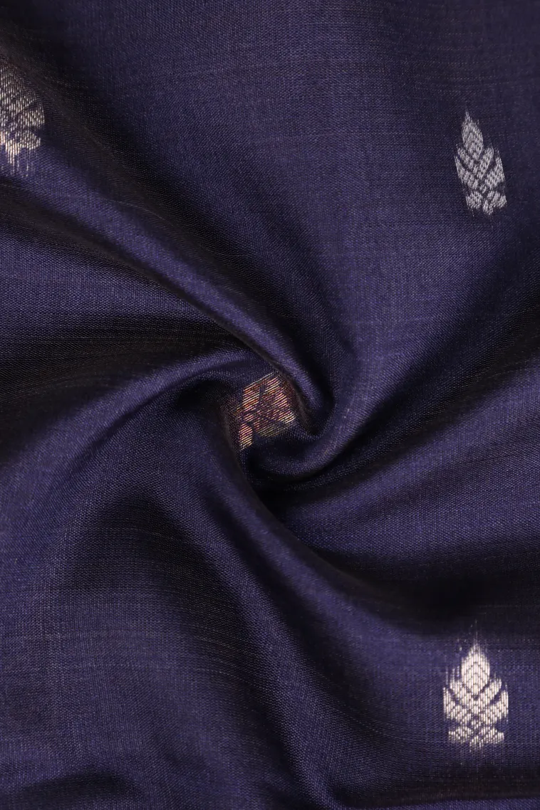 Indigo Blue Tussar Saree with Copper And Silver Zari Stripes And Puttas view 4