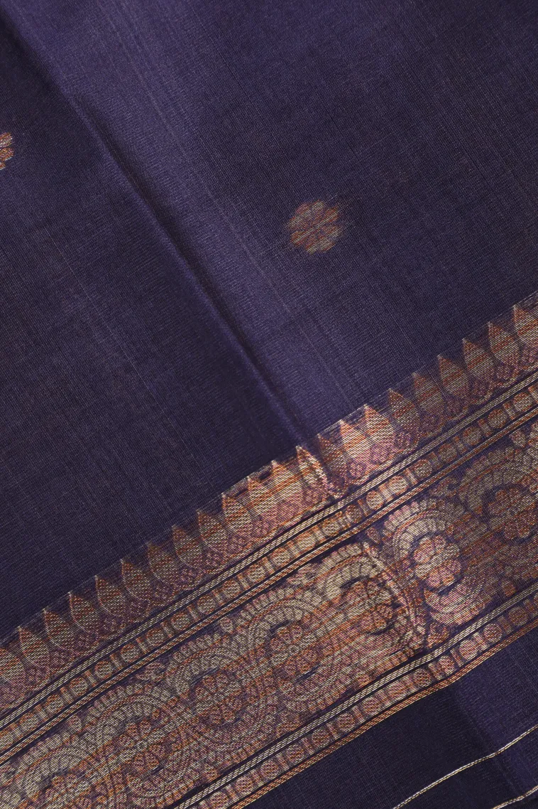 Indigo Blue Tussar Saree with Copper And Silver Zari Stripes And Puttas view 3