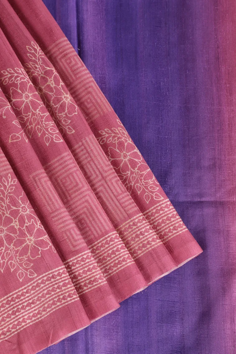 Rose Pink Semi Tussar Silk Without Zari With Geometric Shapes