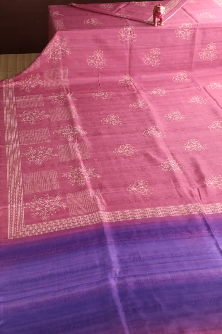 Rose Pink Semi Tussar Silk Without Zari With Geometric Shapes view 2