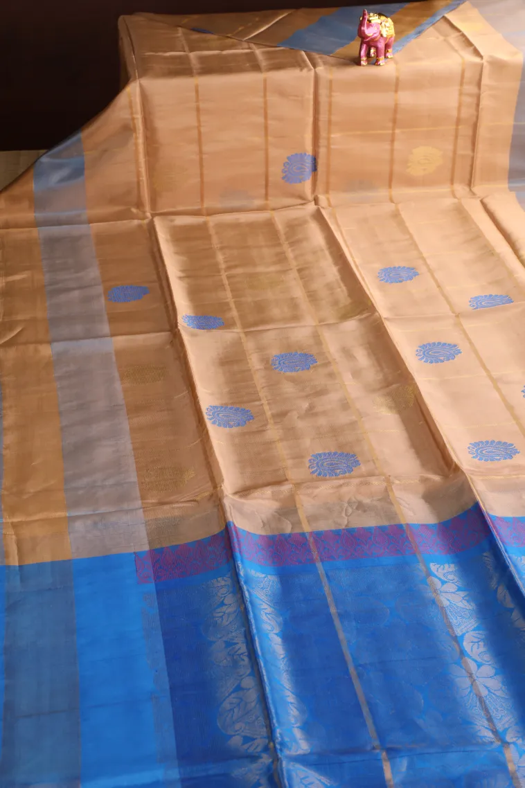 Sand Yellow Soft Silk Saree with Gold Zari Checks And Puttas view 2