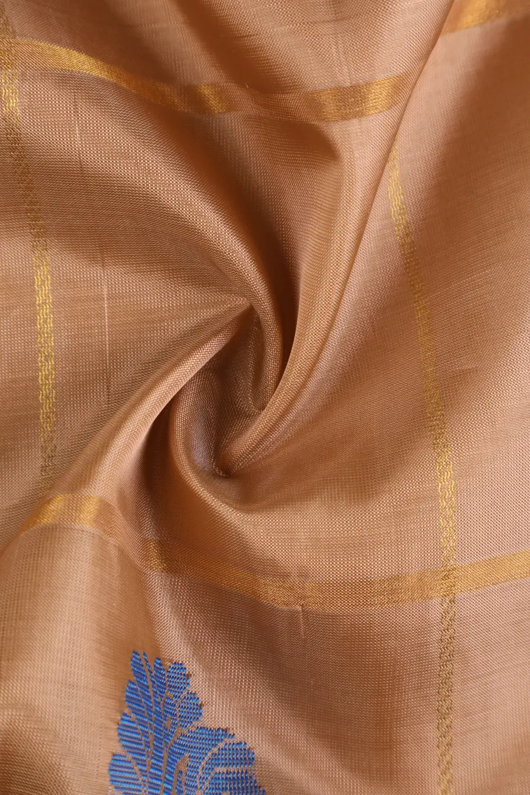 Sand Yellow Soft Silk Saree with Gold Zari Checks And Puttas view 4