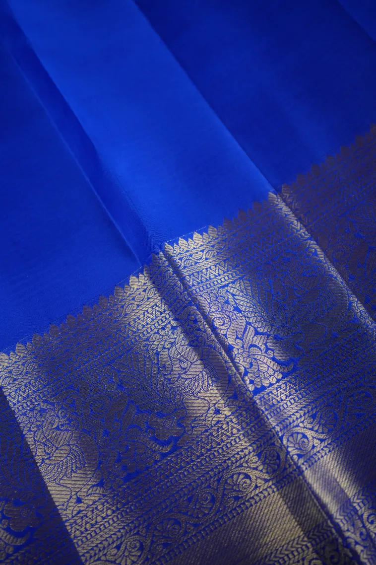 Admiral Blue Kanchipuram Silk Sarees with Gold Zari Elephant Motif view 3