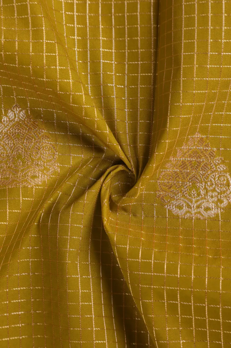 Sage Green Visiri Madippu Silk Sarees with Gold Zari Checks And Puttas view 4