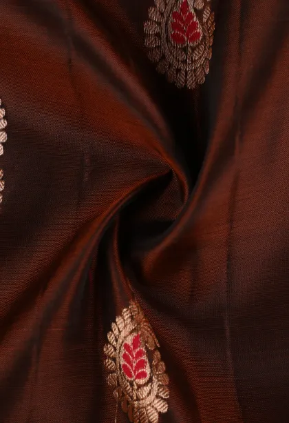 Caramel Brown Soft Silk Saree with Gold Zari Mango Puttas