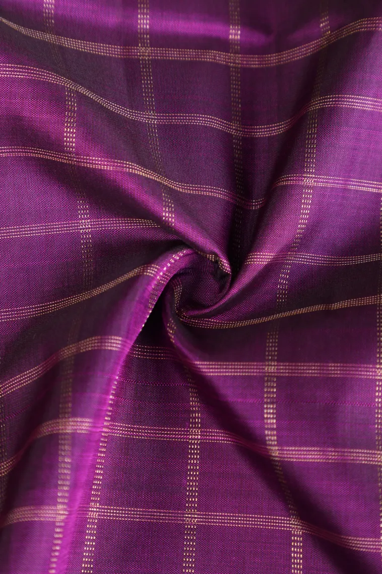 Magenta Purple Kanchipuram Silk Sarees with Gold Zari Checks view 4
