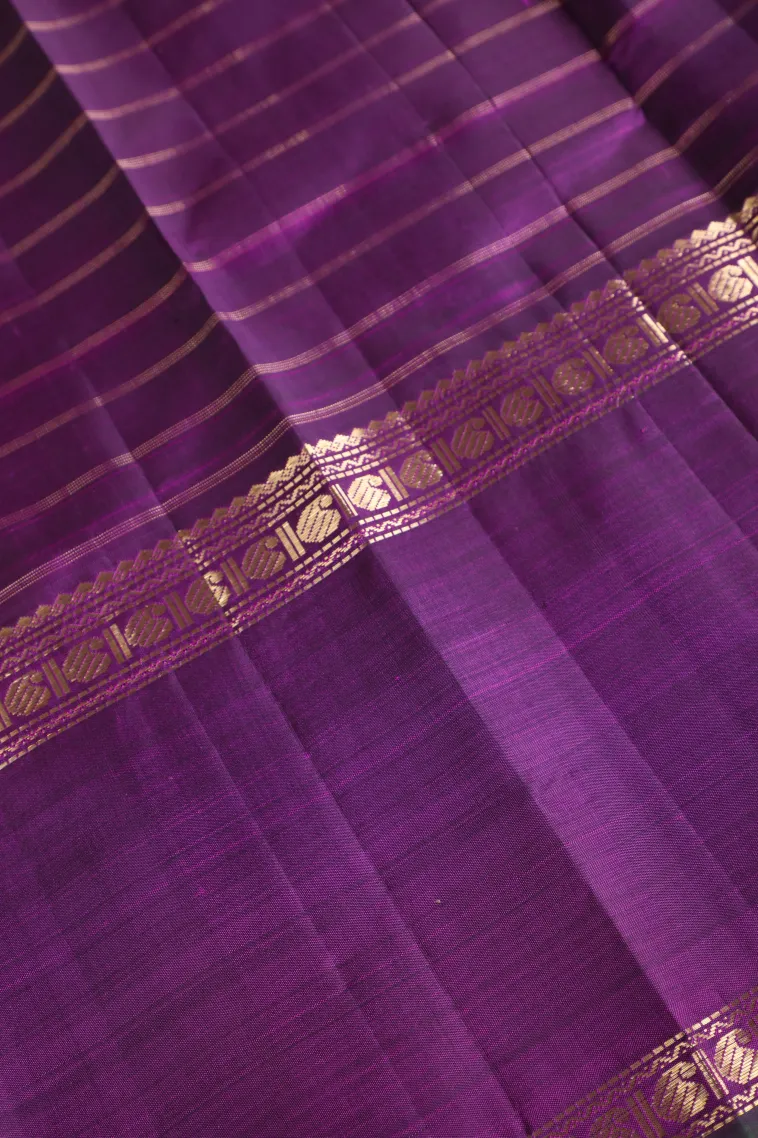 Magenta Purple Kanchipuram Silk Sarees with Gold Zari Checks view 3