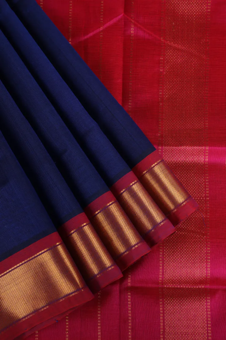 Berry Blue Silk Cotton with Gold Zari Plain