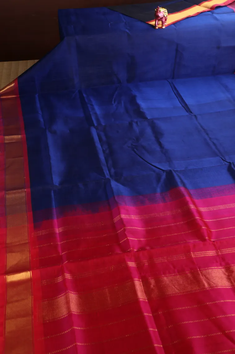 Berry Blue Silk Cotton with Gold Zari Plain view 2