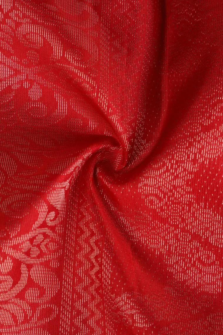 Crimson Red Soft Silk Saree with Silver Zari Floral Patterns view 4