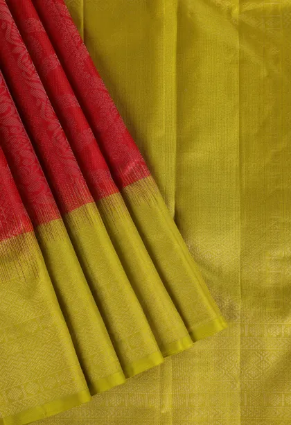 Crimson Red Soft Silk Saree with Silver Zari Floral Patterns