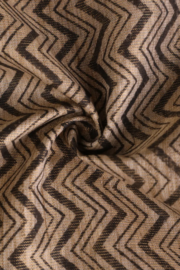 Tortilla Brown Tissue Silk Sarees with Gold Zari Zig Zag Pattern view 4