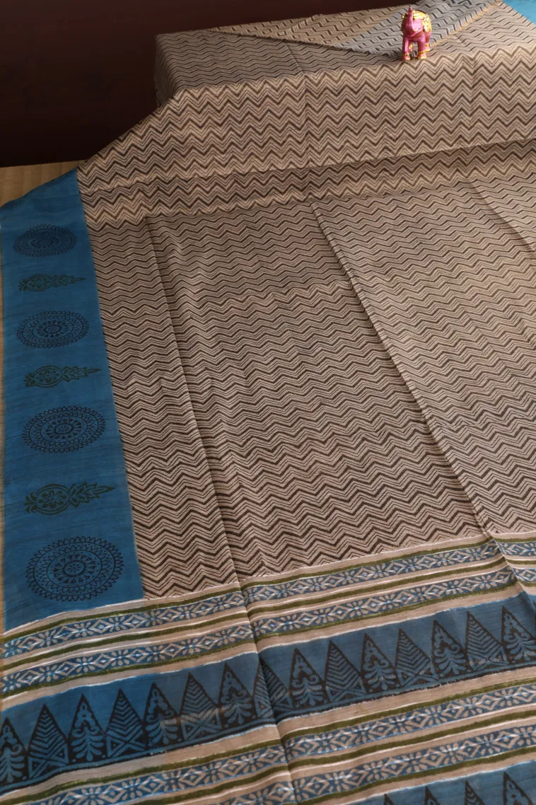 Tortilla Brown Tissue Silk Sarees with Gold Zari Zig Zag Pattern view 2