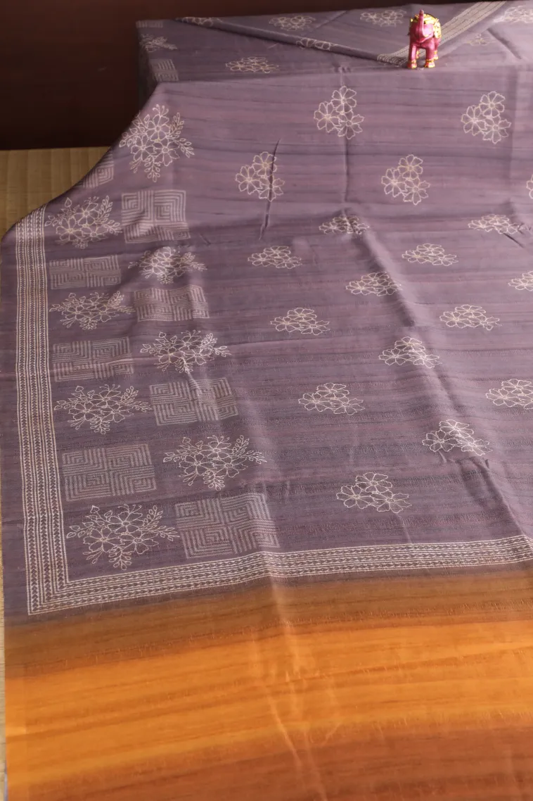 Heather Purple Semi Tussar Silk Without Zari With Geometric Shapes view 2