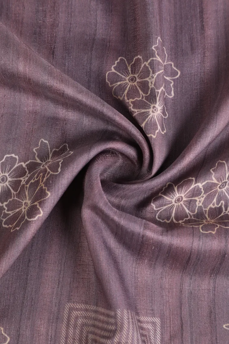 Heather Purple Semi Tussar Silk Without Zari With Geometric Shapes view 4
