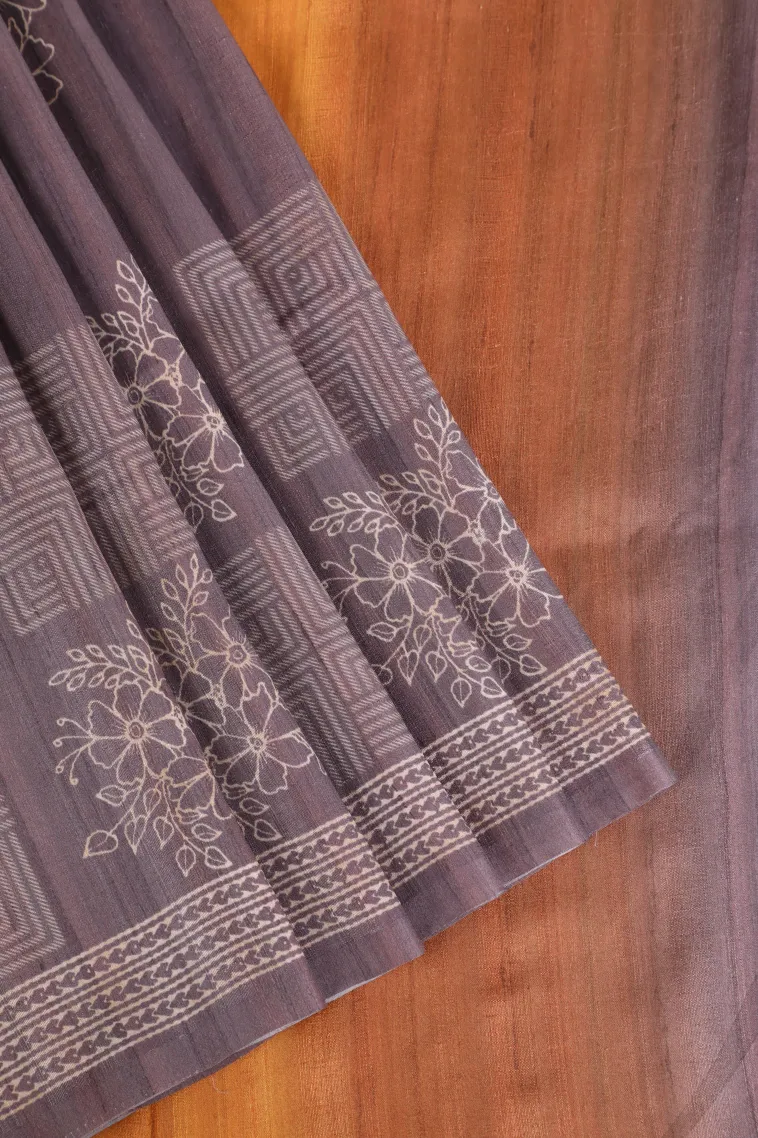 Heather Purple Semi Tussar Silk Without Zari With Geometric Shapes