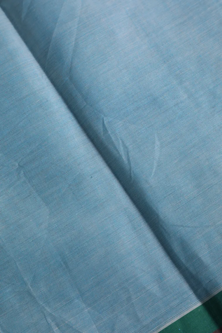 Sky Blue Pure Handloom Kovai Cotton Without Zari With Checks And Puttas view 3