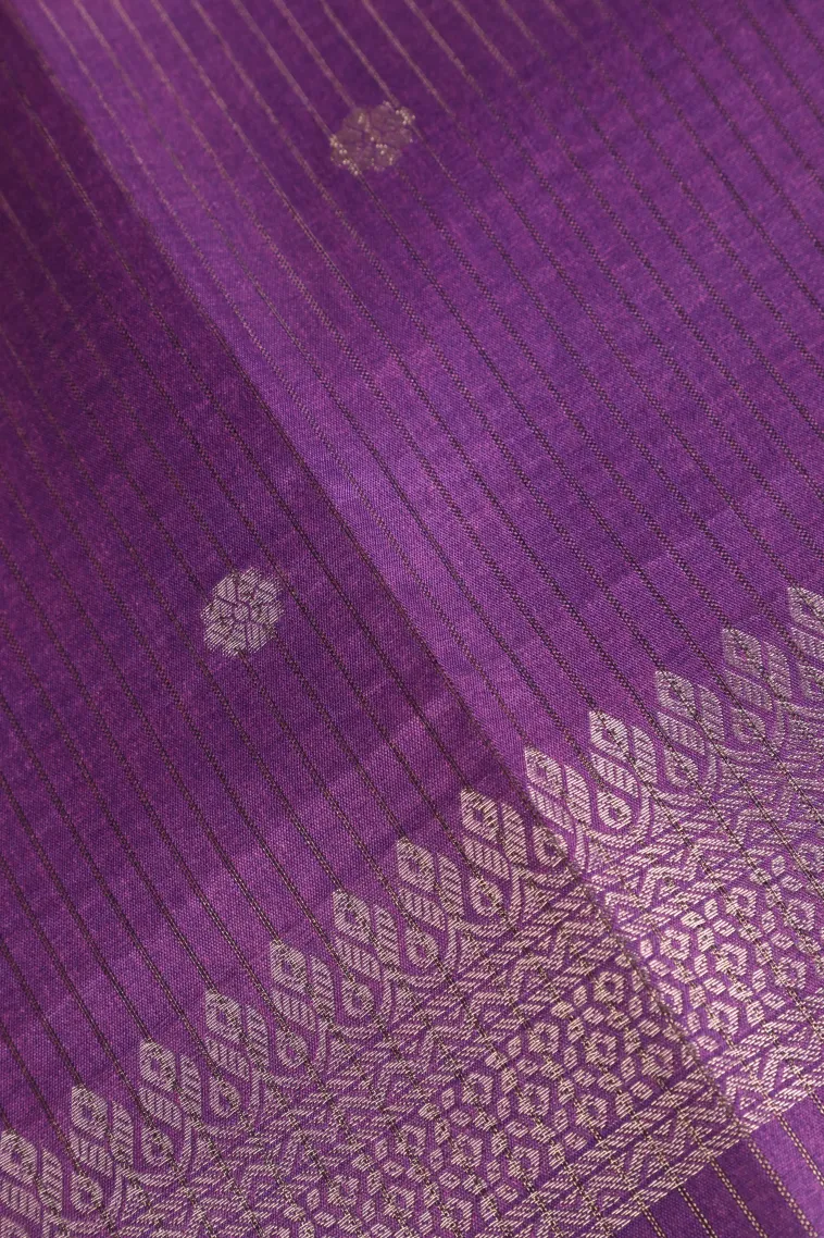 Cotton White Tussar Saree with Gold And Silver Zari Geometric Shapes view 3