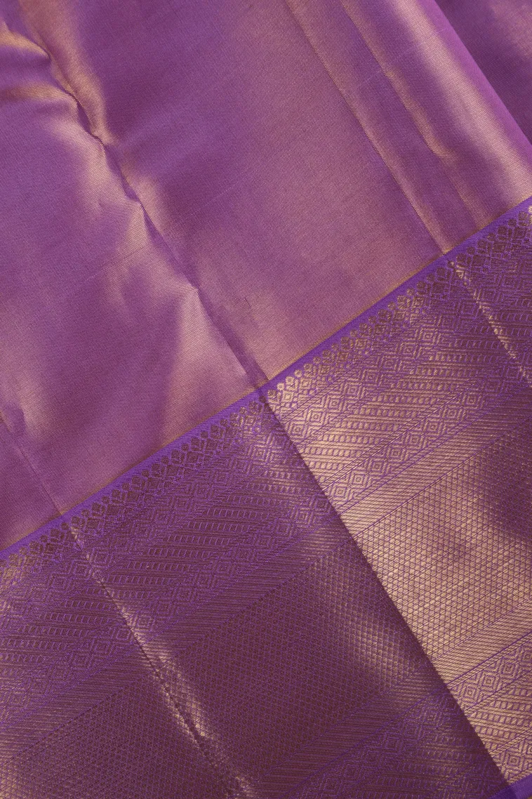 Lavender Purple Kanchipuram Silk Sarees with Gold Zari Floral Patterns view 3