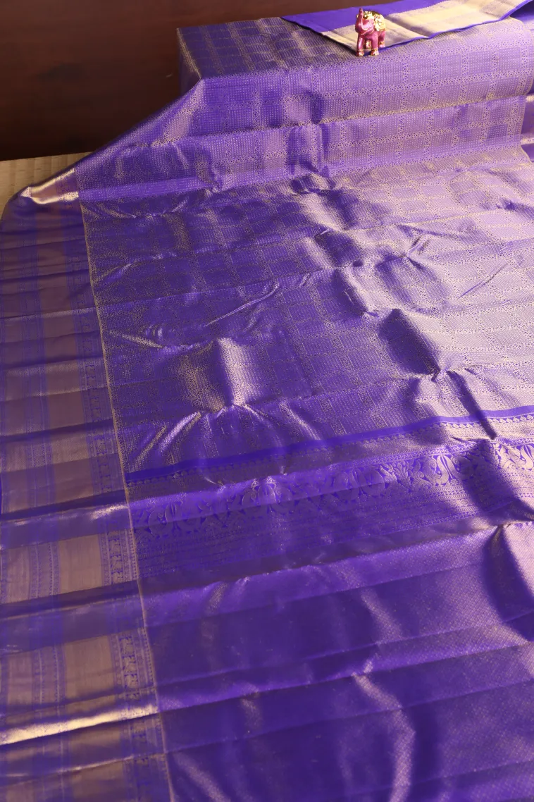 Berry Blue Kanchipuram Silk Sarees with Gold Zari Floral Patterns view 2